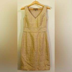 Anne Klein V Neck Gold Cream Metallic Sheath Dress